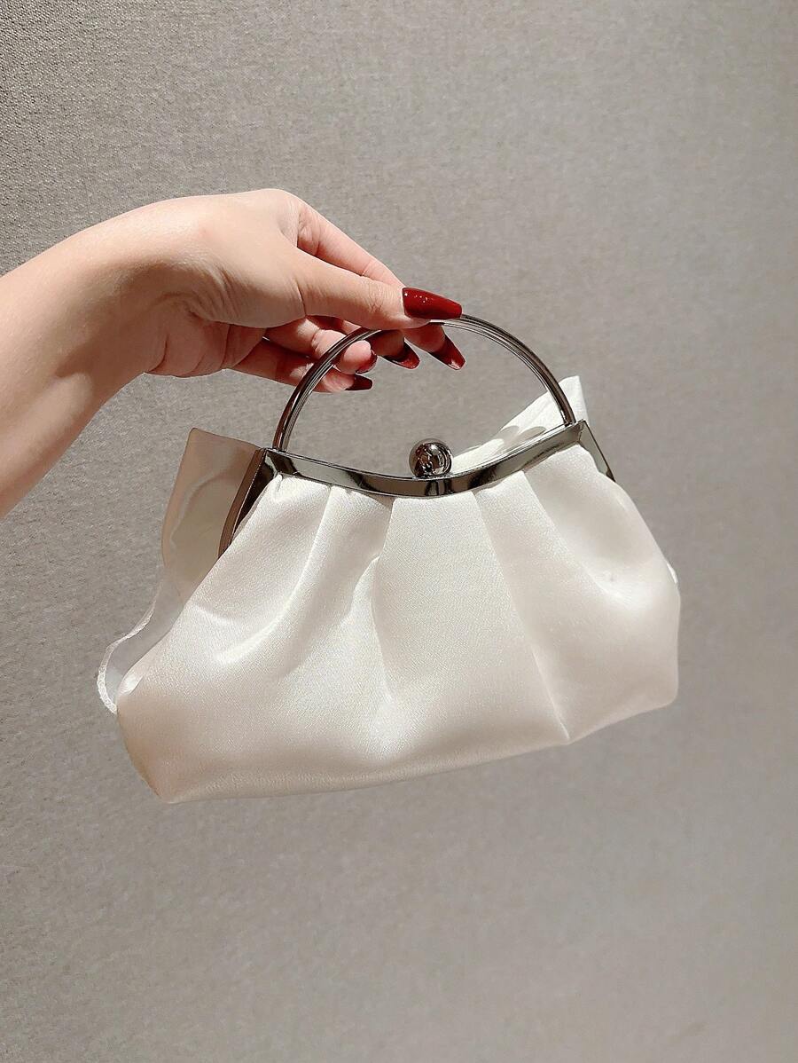 SHEIN حقيبة دلو صغيرة بيضاء مزينة بالراين ستون وخرز