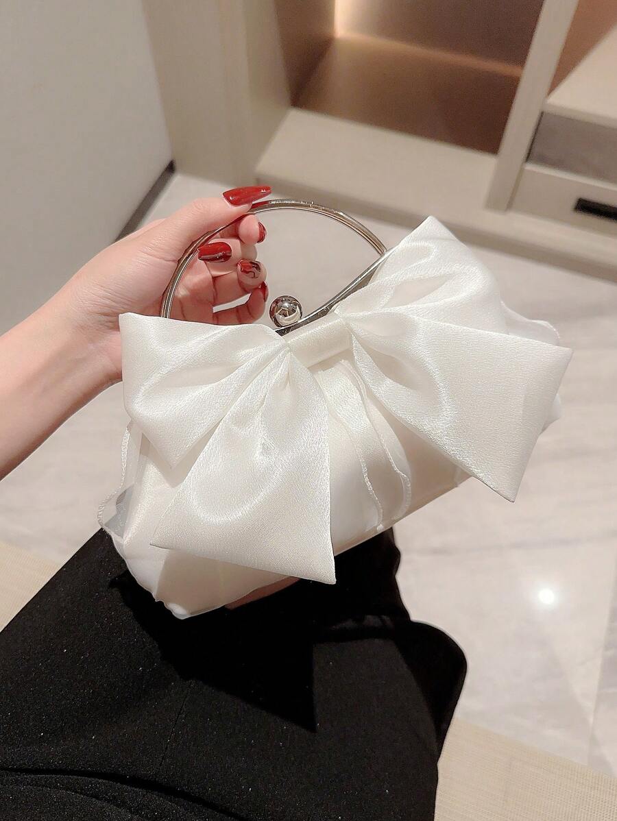 SHEIN حقيبة دلو صغيرة بيضاء مزينة بالراين ستون وخرز