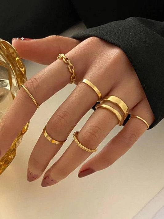 SHEIN مجموعة من 7 خواتم بتصميم ملتوي بسيط وأنيق