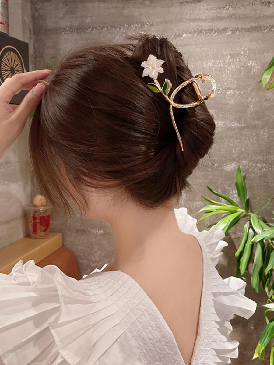SHEIN مشبك شعر معدني مزين بزهرة لتسريحات ذيل الحصان والكعكة
