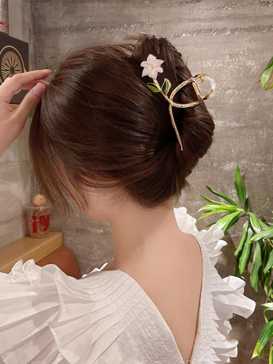 SHEIN مشبك شعر معدني مزين بزهرة لتسريحات ذيل الحصان والكعكة