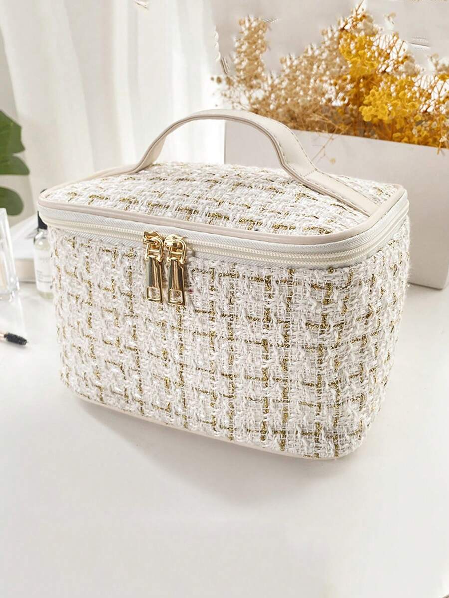 SHEIN حقيبة مكياج بسعة كبيرة بخيط معدني