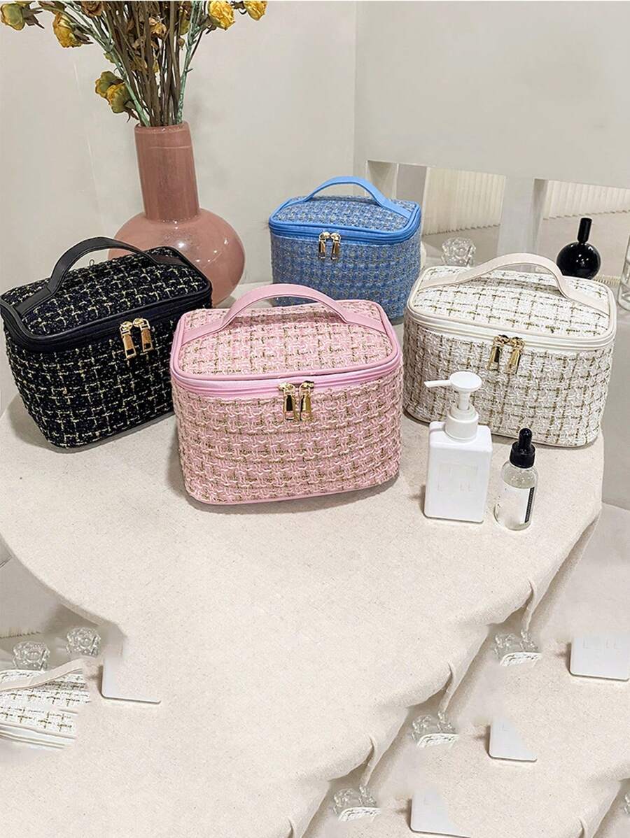 SHEIN حقيبة مكياج بسعة كبيرة بخيط معدني