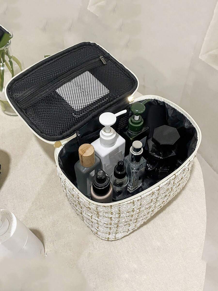 SHEIN حقيبة مكياج بسعة كبيرة بخيط معدني