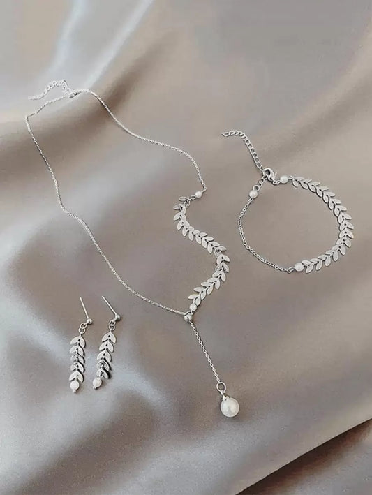 SHEIN طقم مجوهرات مزخرف بأوراق الشجر 4 قطع