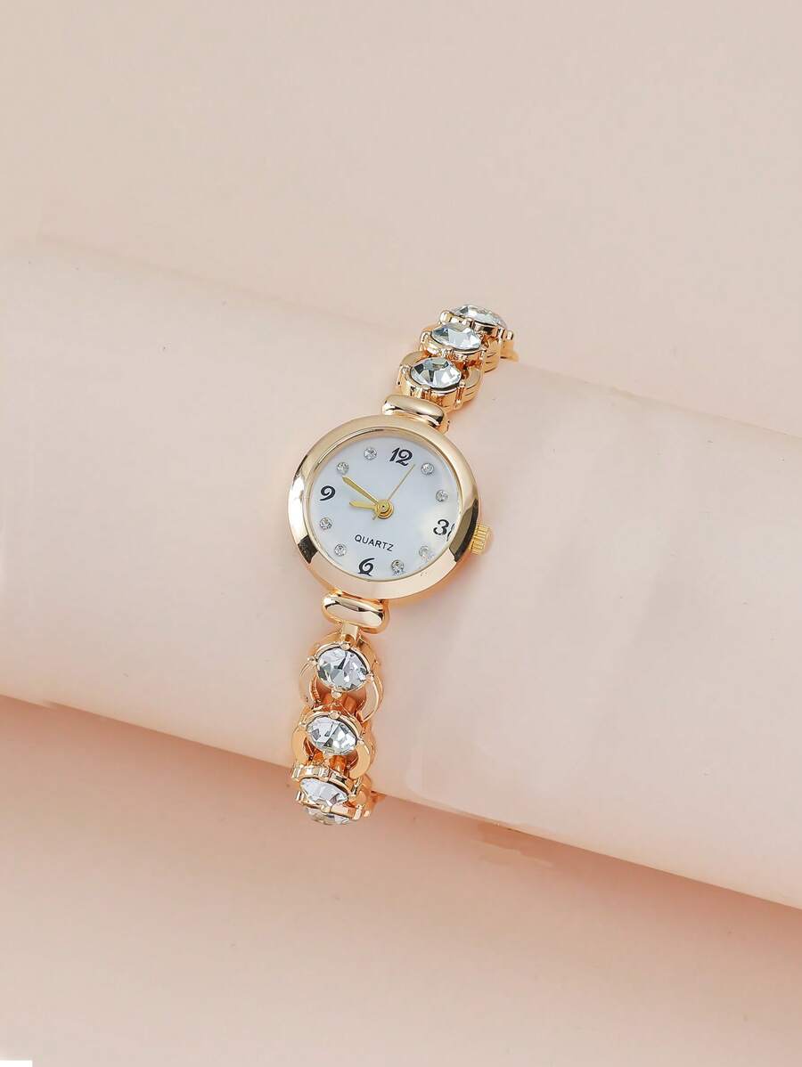 SHEIN ساعة كوارتز دائرية مزينة بالكريستال