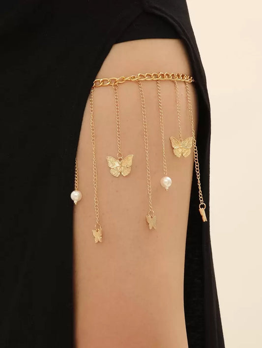 SHEIN سلسلة فخذ بتصميم فراشة مزينة بالخرز الصناعي