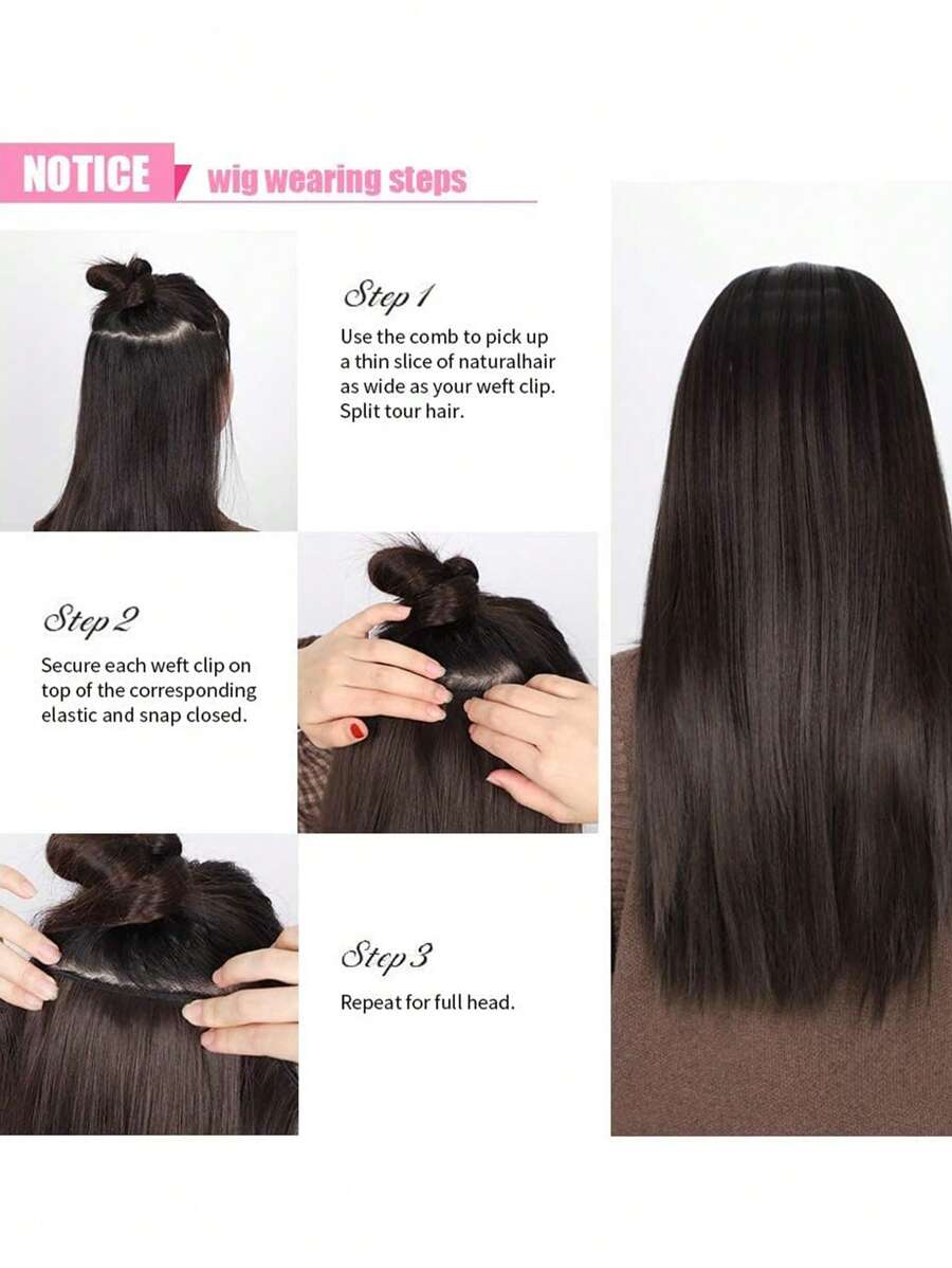 SHEIN تمديدات شعر سوداء مستقيمة بمشابك