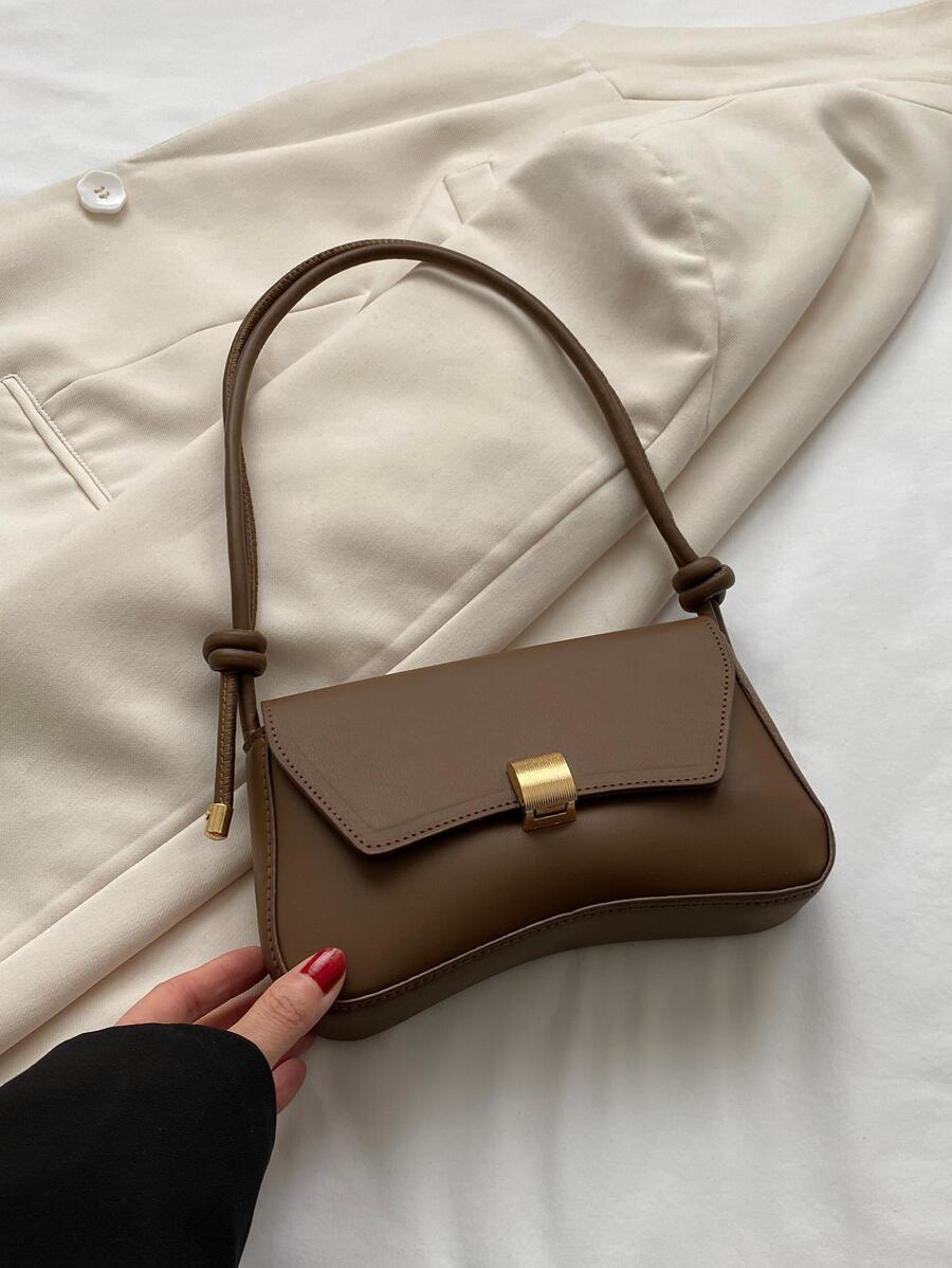 SHEIN حقيبة جلد بني داكن كاجوال بطراز رجعي
