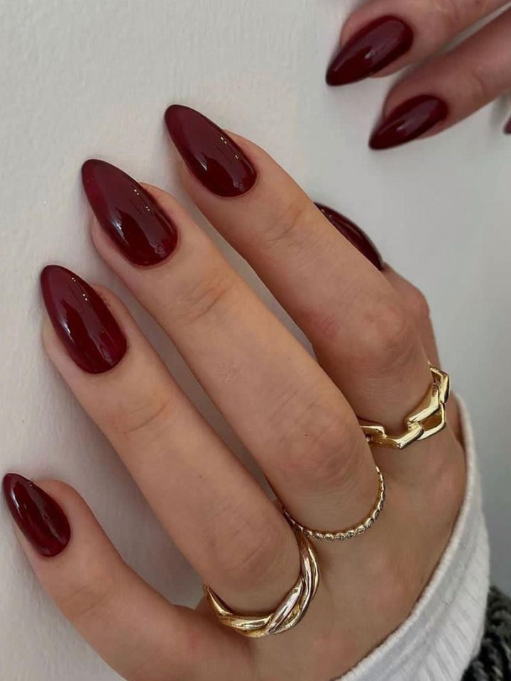 SHEIN مجموعة أظافر لوز بلونن عنابي – 24 قطعة