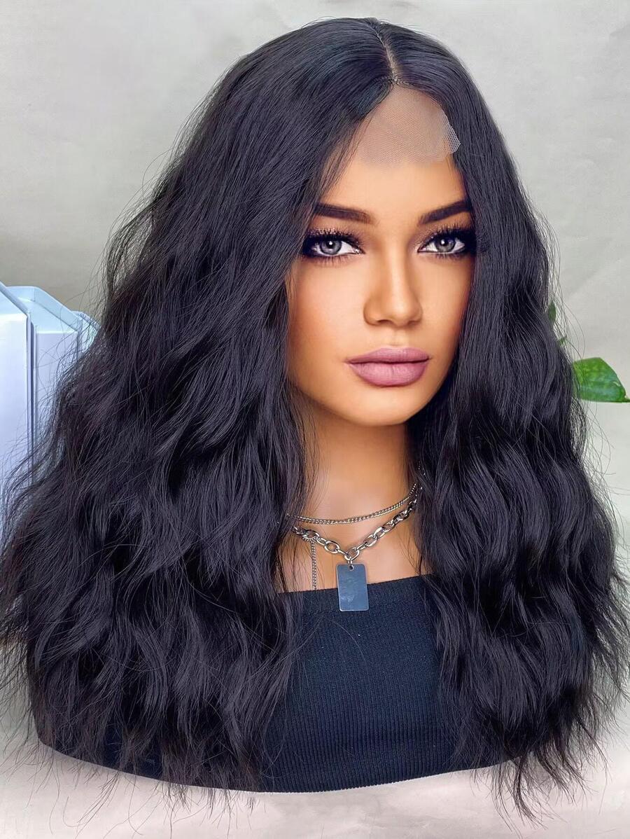 SHEIN باروكة طبيعية قصيرة شعر صناعي 18 بوصة بموجة وسطية