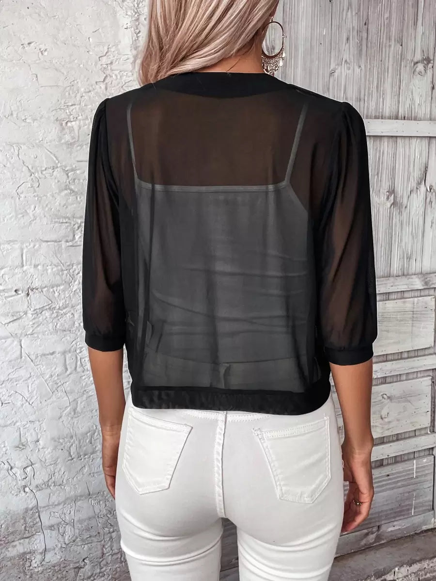 SHEIN Medorina معطف نسائي شبكي شفاف مفتوح من الأمام