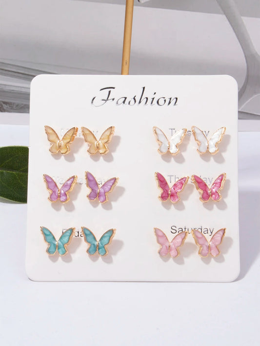 SHEIN طقم أقراط 6 ازواج بتصميم فراشة