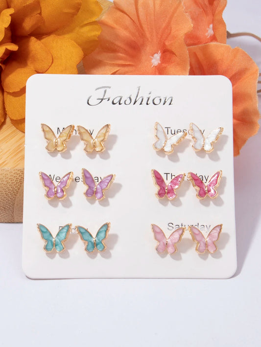 SHEIN طقم أقراط 6 ازواج بتصميم فراشة