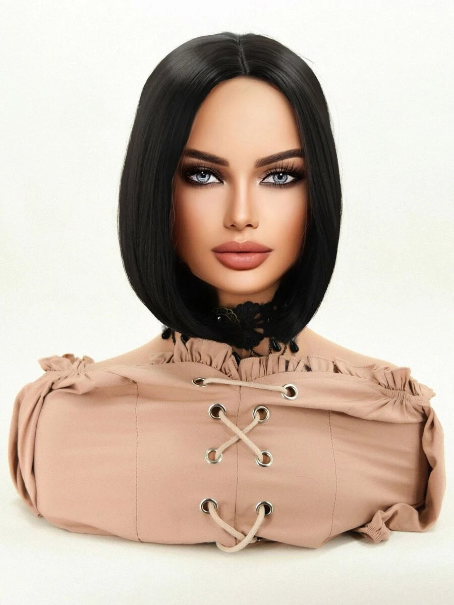 SHEIN باروكة شعر قصير مستقيم أسود 12 بوصة