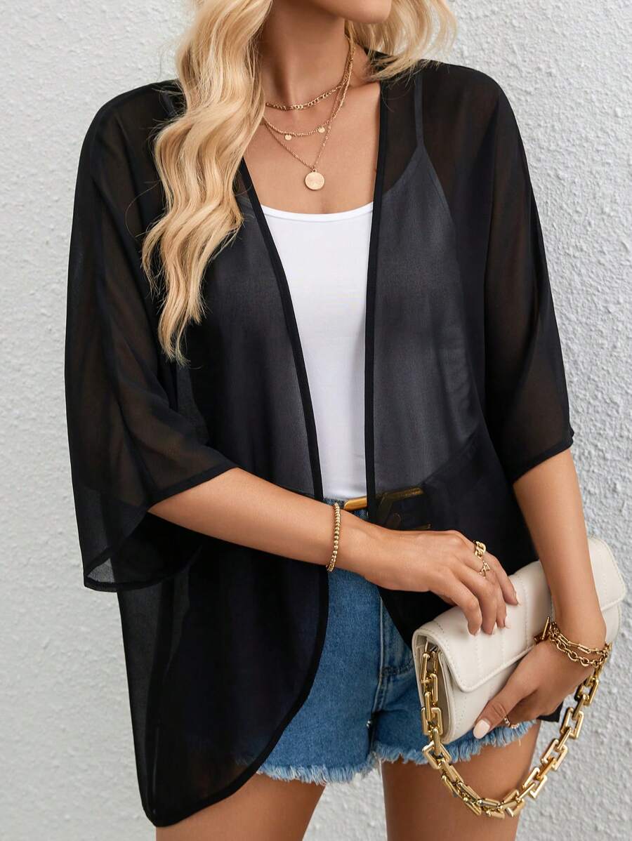 SHEIN Essnce معطف نسائي شفاف بأكمام خفاش مفتوح من الأمام