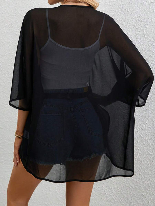 SHEIN Essnce معطف نسائي شفاف بأكمام خفاش مفتوح من الأمام