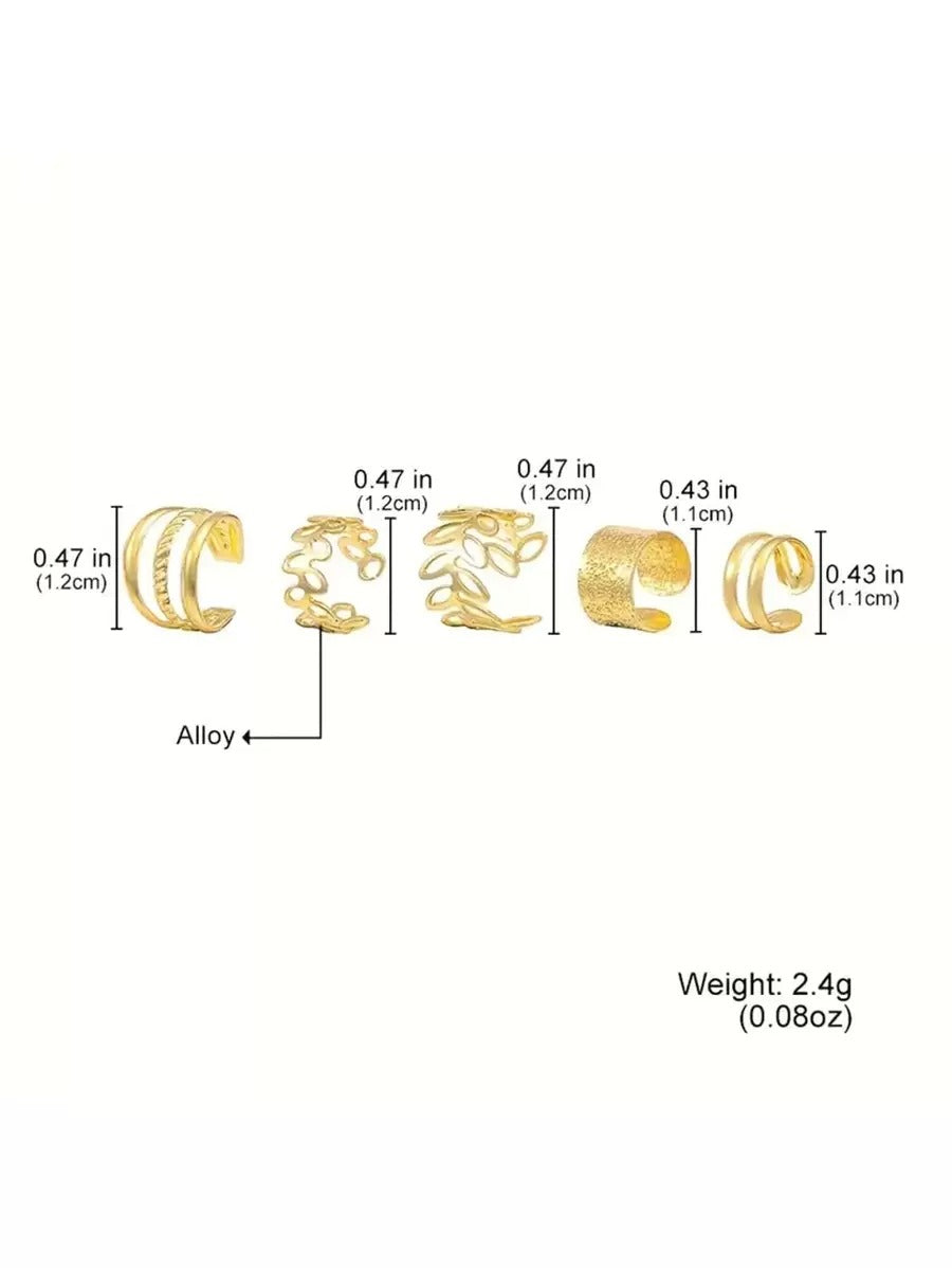 SHEIN طقم 5 قطع هوك أذن ذهبي مزين بزركون غير مثقوب