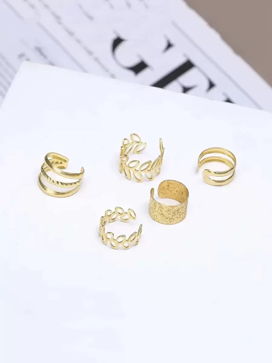 SHEIN طقم 5 قطع هوك أذن ذهبي مزين بزركون غير مثقوب