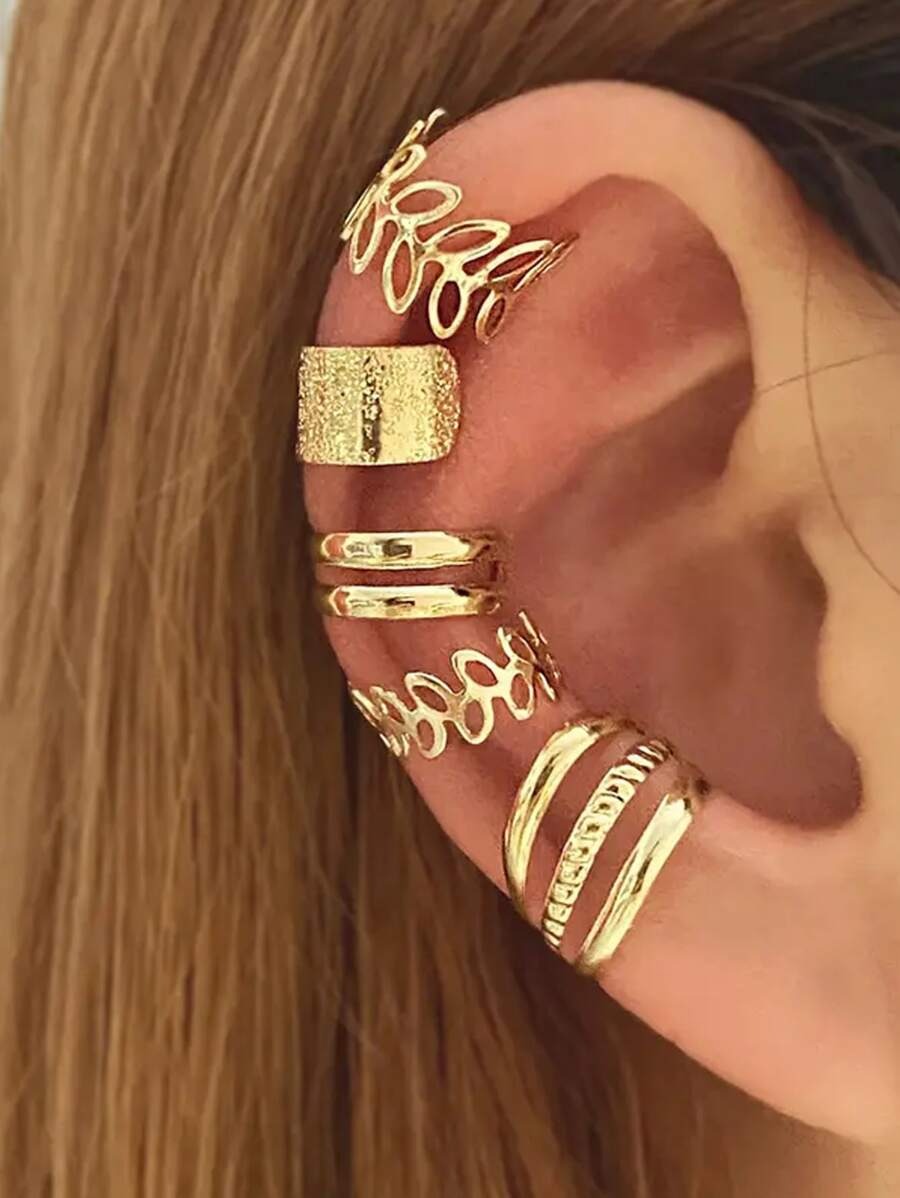 SHEIN طقم 5 قطع هوك أذن ذهبي مزين بزركون غير مثقوب