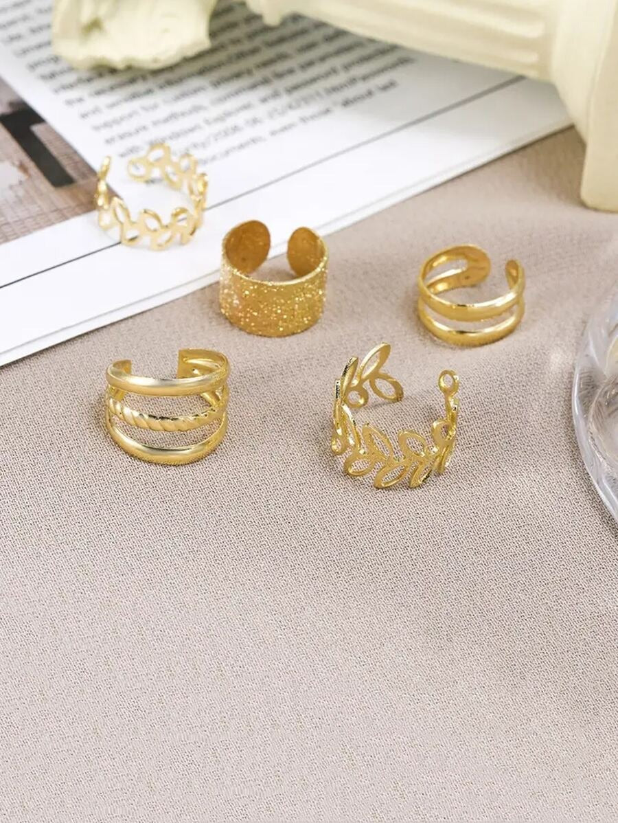 SHEIN طقم 5 قطع هوك أذن ذهبي مزين بزركون غير مثقوب