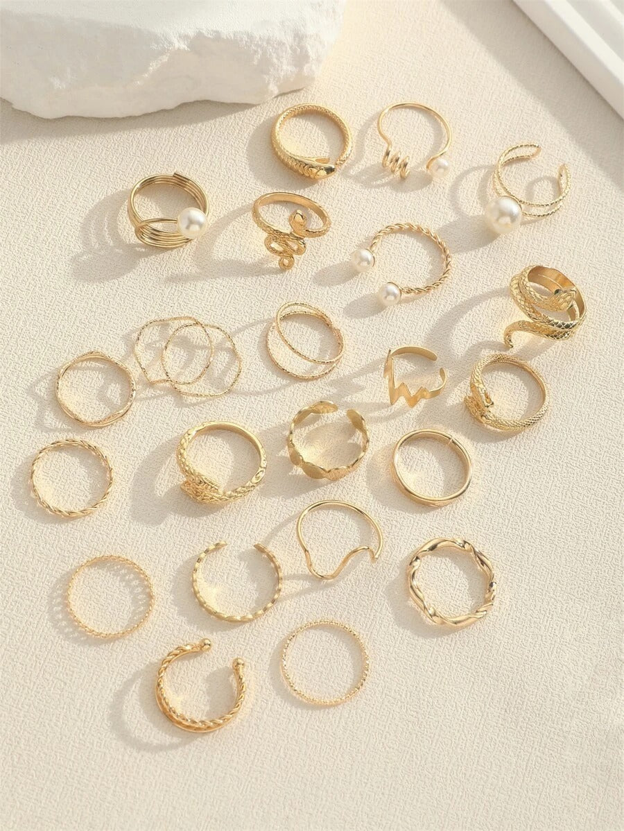 SHEIN مجموعة خواتم نسائية 23 قطعة مزينة باللؤلؤ الاصطناعي