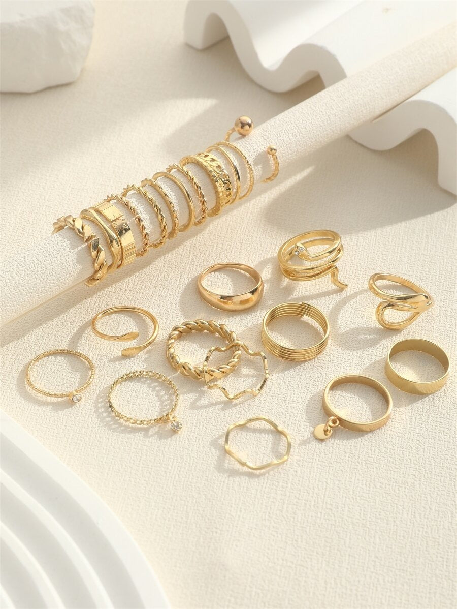 SHEIN طقم 24 خواتم حجر الراين بوهيمي هندسي