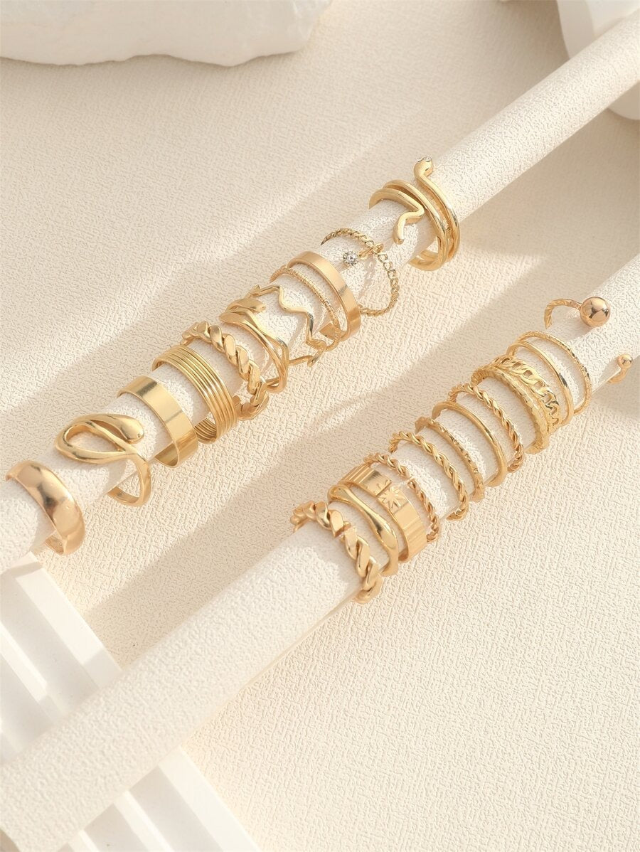 SHEIN طقم 24 خواتم حجر الراين بوهيمي هندسي