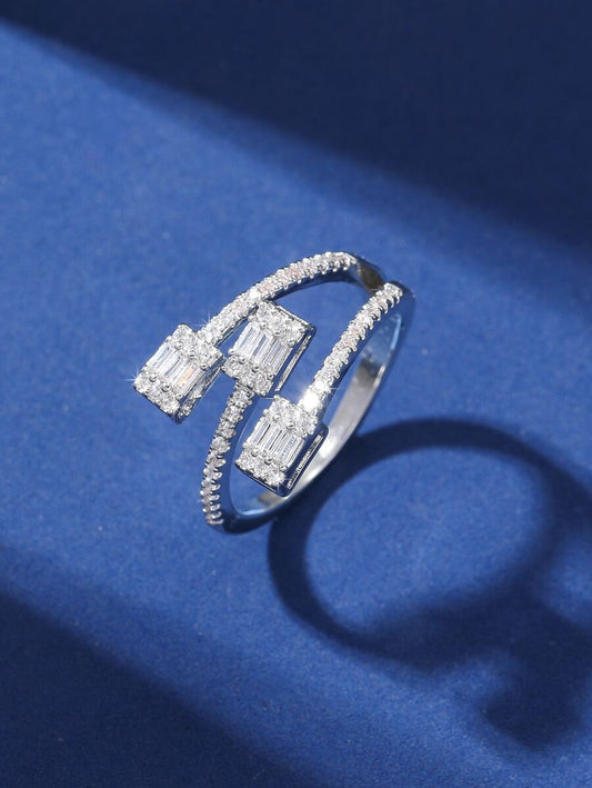 SHEIN CZ خاتم نحاسي متعدد المكعبات مرصع بحجر