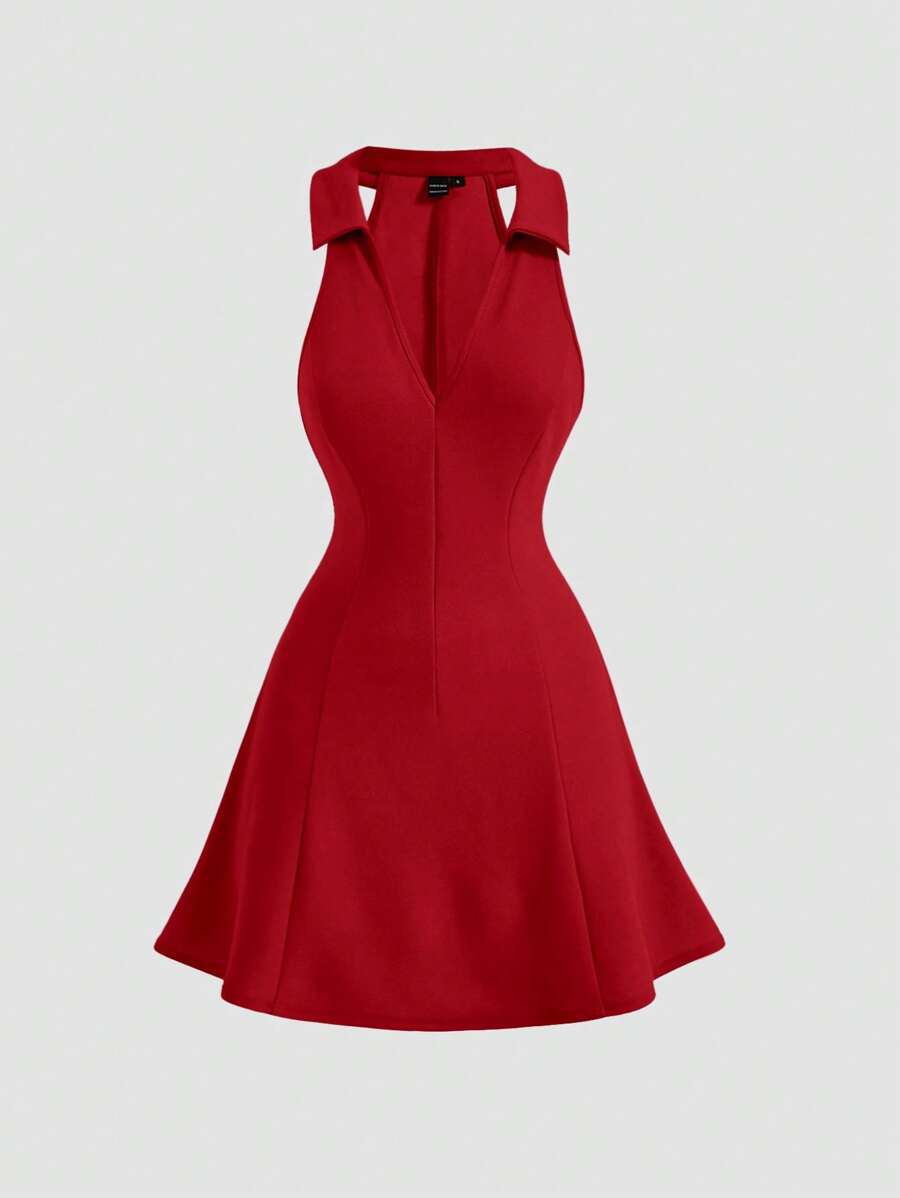 SHEIN MOD فستان أحمر قصير رسن عنق