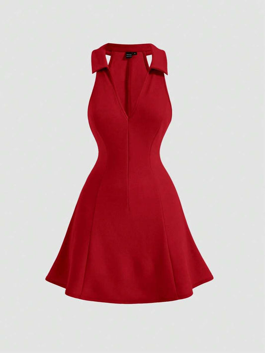 SHEIN MOD فستان أحمر قصير برسن عنق