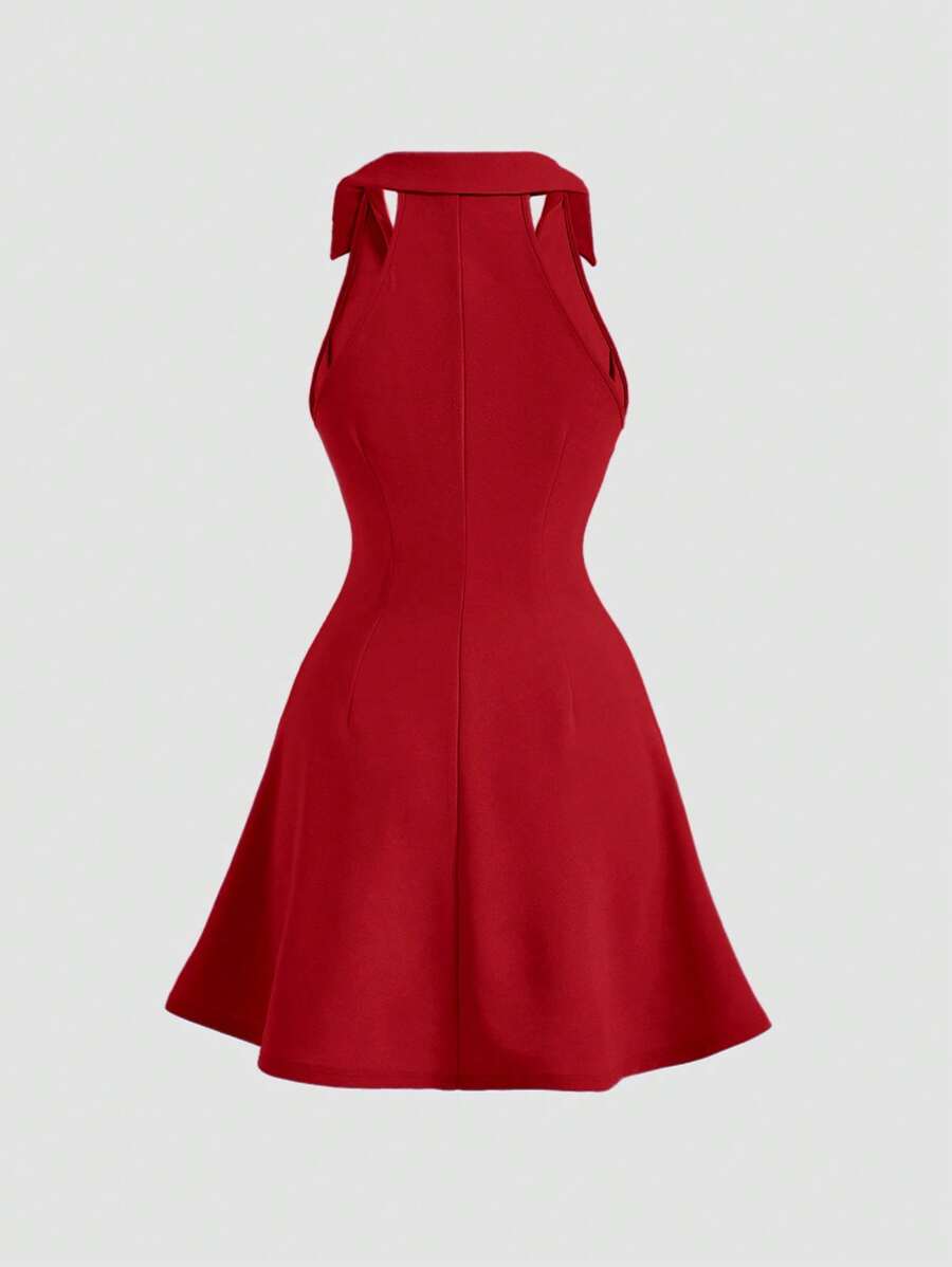 SHEIN MOD فستان أحمر قصير رسن عنق