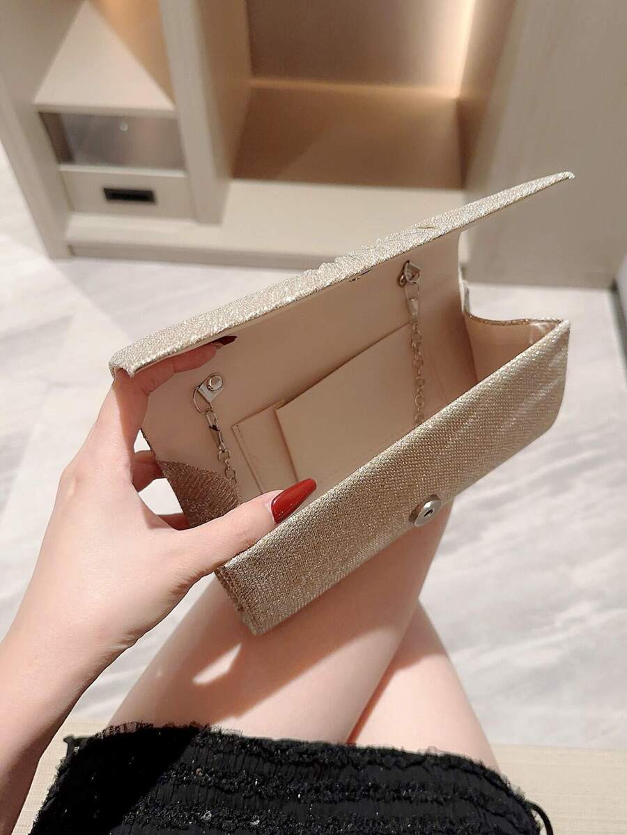 SHEIN حقيبة دلو ذهبية مزينة براينستون