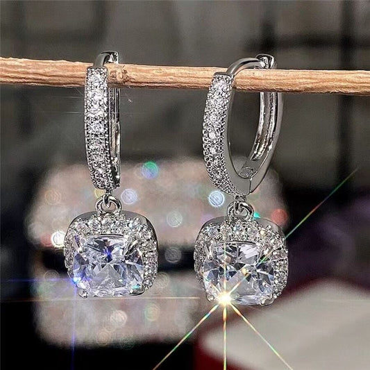 SHEIN طقم أقراط مربعة بزركونيا مطلية بالفضة