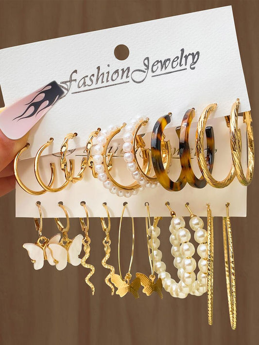 SHEIN طقم 20 قطعة أقراط مزينة بالخرز والفراشات والثعابين