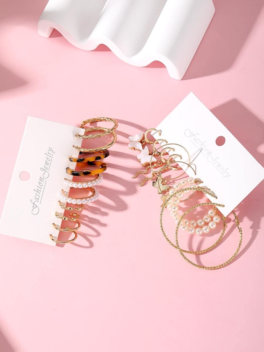 SHEIN طقم 20 قطعة أقراط مزينة بالخرز والفراشات والثعابين
