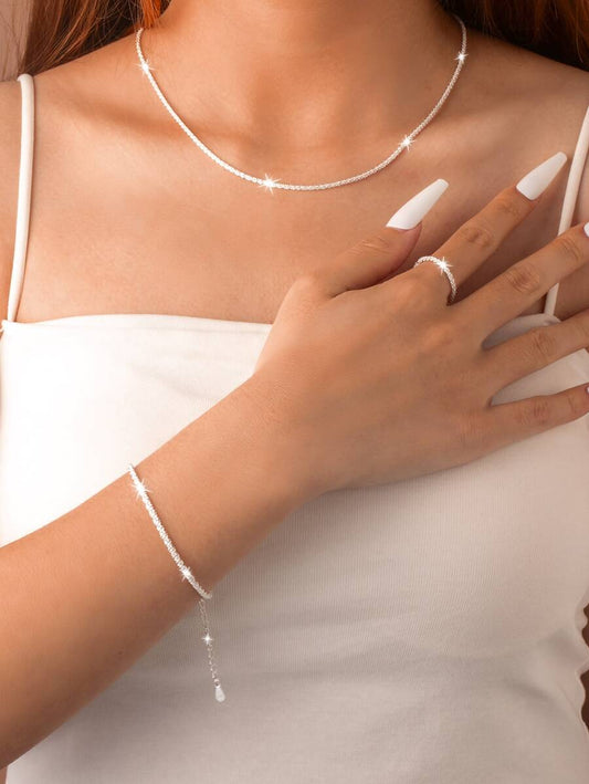 SHEIN طقم مجوهرات فضي 3 قطع قلب نحاسي