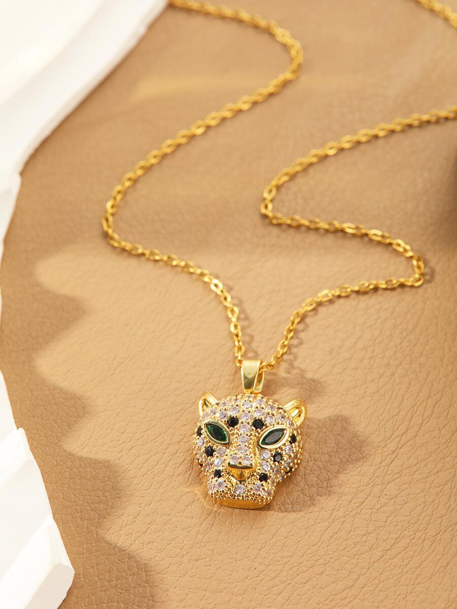 SHEIN قلادة برأس فهد ذهبي