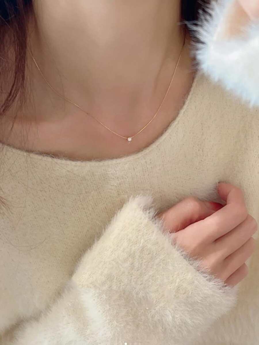 SHEIN قلادة ذهبية بفولاذ مقاوم للصدأ وحجر الراين