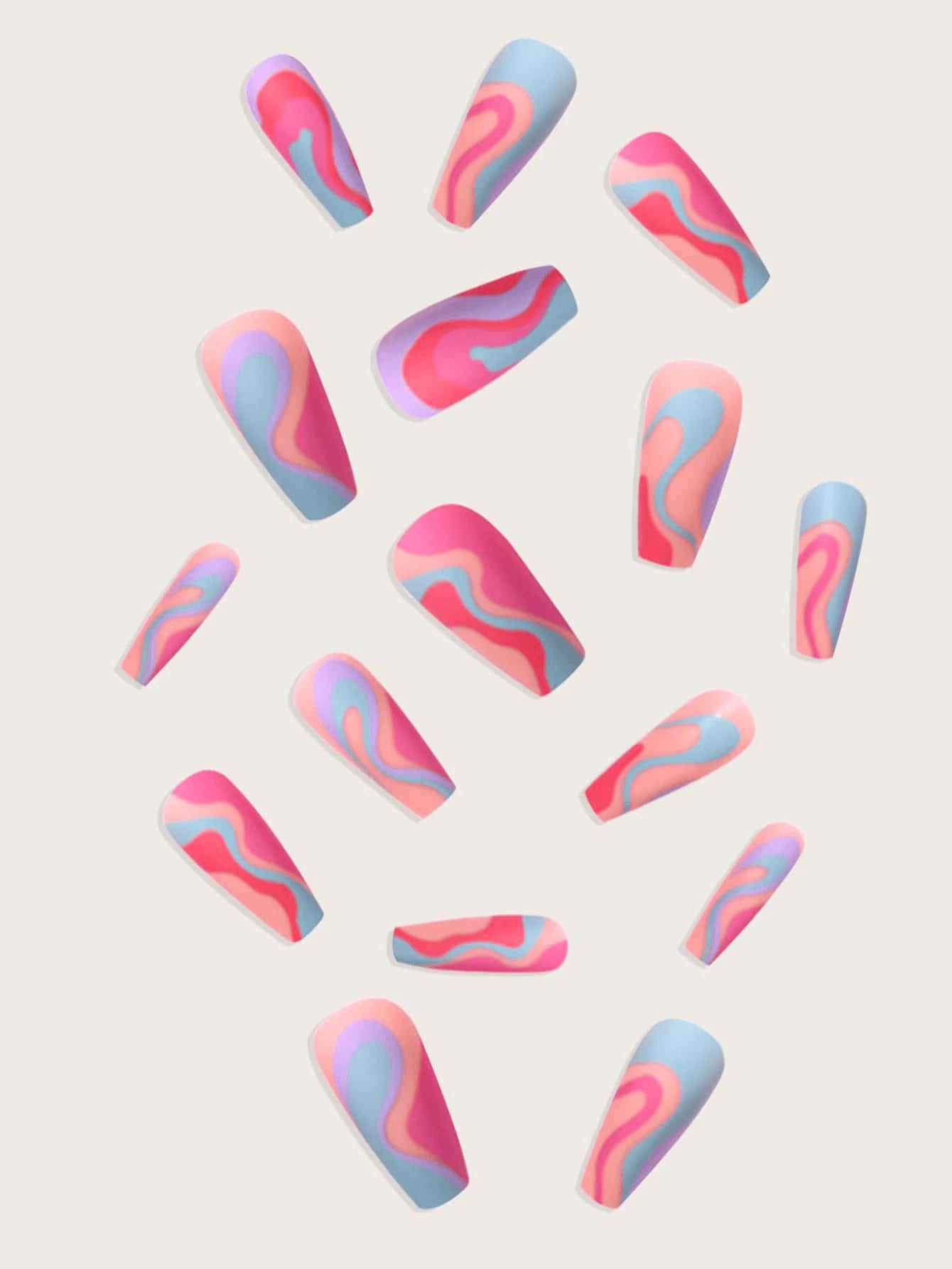Galaxy Gradient Sparkling Powder Medium Almond Shape False Nails Set(24Pcs)+1Pc Jelly Glue+1Pc Nail File