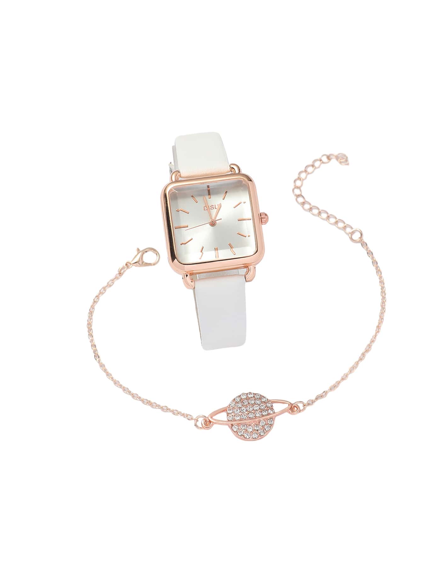 SHEIN DISU ساعة كوارتز مربعة مع سوار
