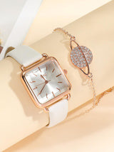 SHEIN DISU ساعة كوارتز مربعة مع سوار