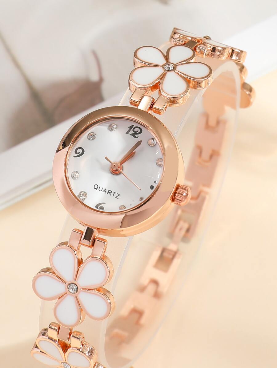 SHEIN CARYINOساعة كوارتز دائرية مزخرفة بزهور