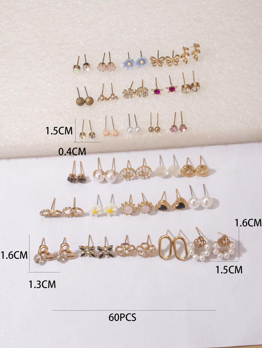 SHEIN مجموعة أقراط 30 زوج بأشكال متنوعة