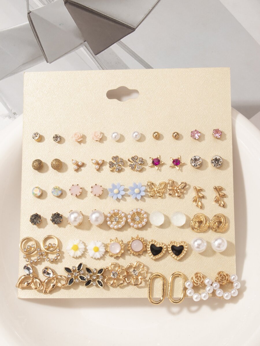 SHEIN مجموعة أقراط 30 زوج بأشكال متنوعة