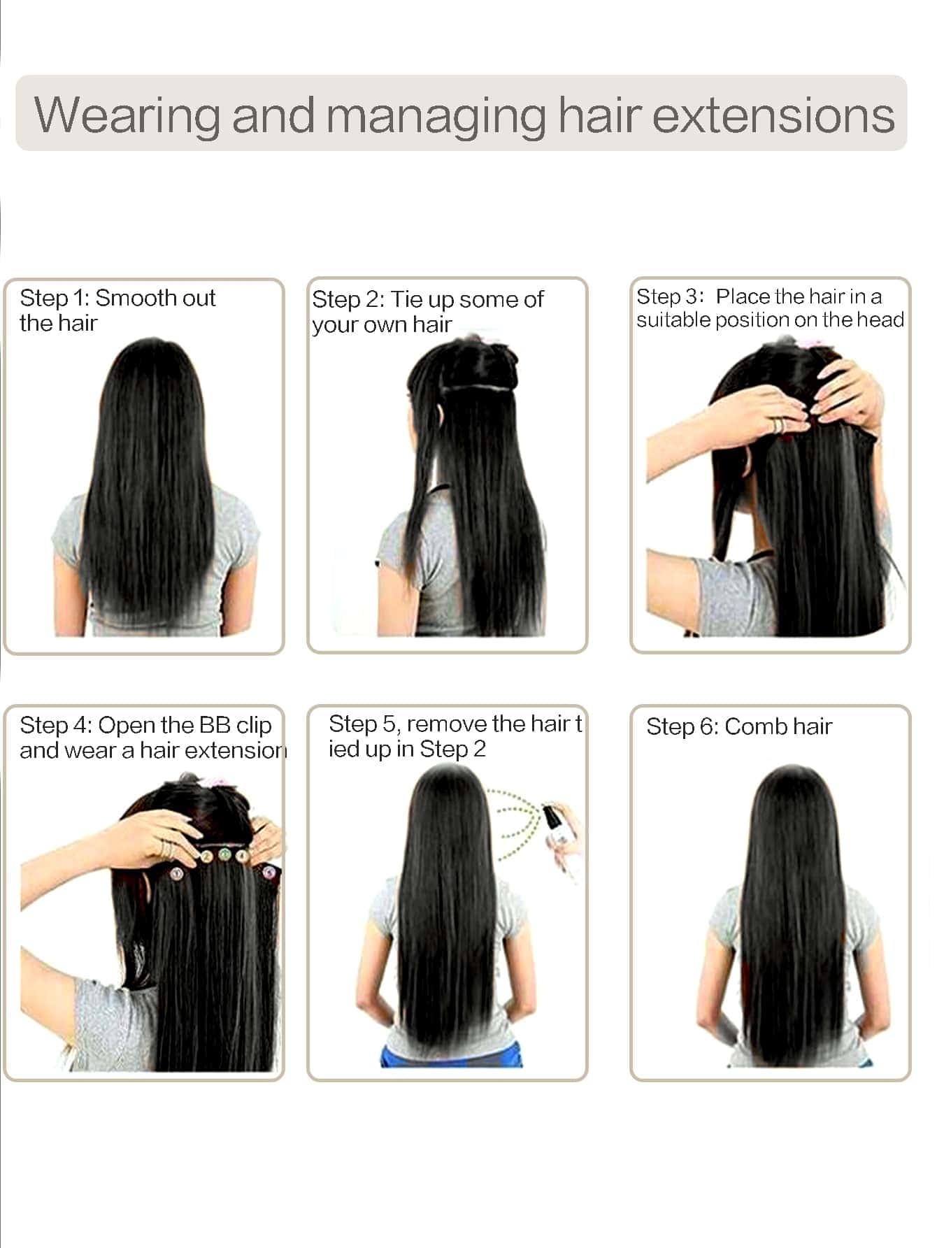 SHEIN تمديدات شعر مستقيمة طويلة 5 مشابك أسود بني