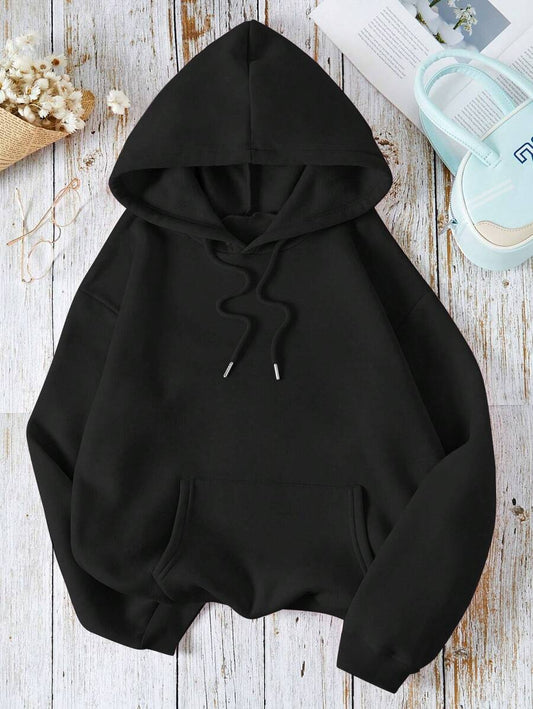 SHEIN INAWLY هوديي اسود من قماش دافئ مطاطي