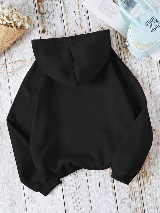 SHEIN INAWLY هوديي اسود من قماش دافئ مطاطي