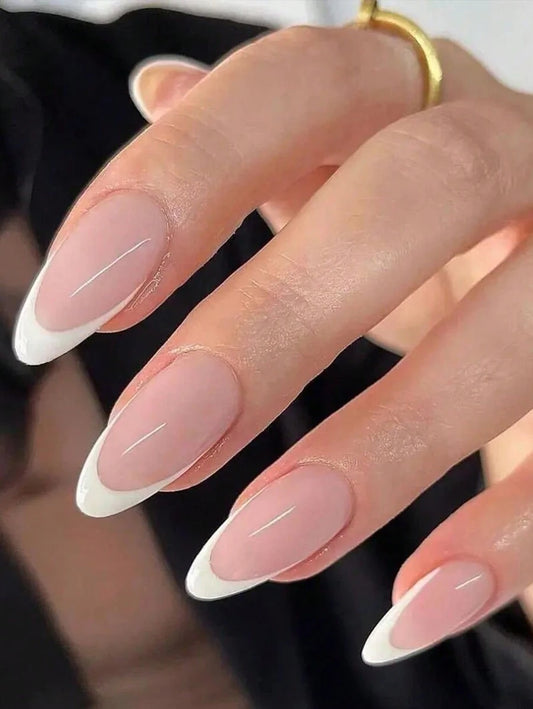 SHEIN مجموعة 24 قطعة أظافر بيضاء على الطراز الفرنسي مع جل ومبرد