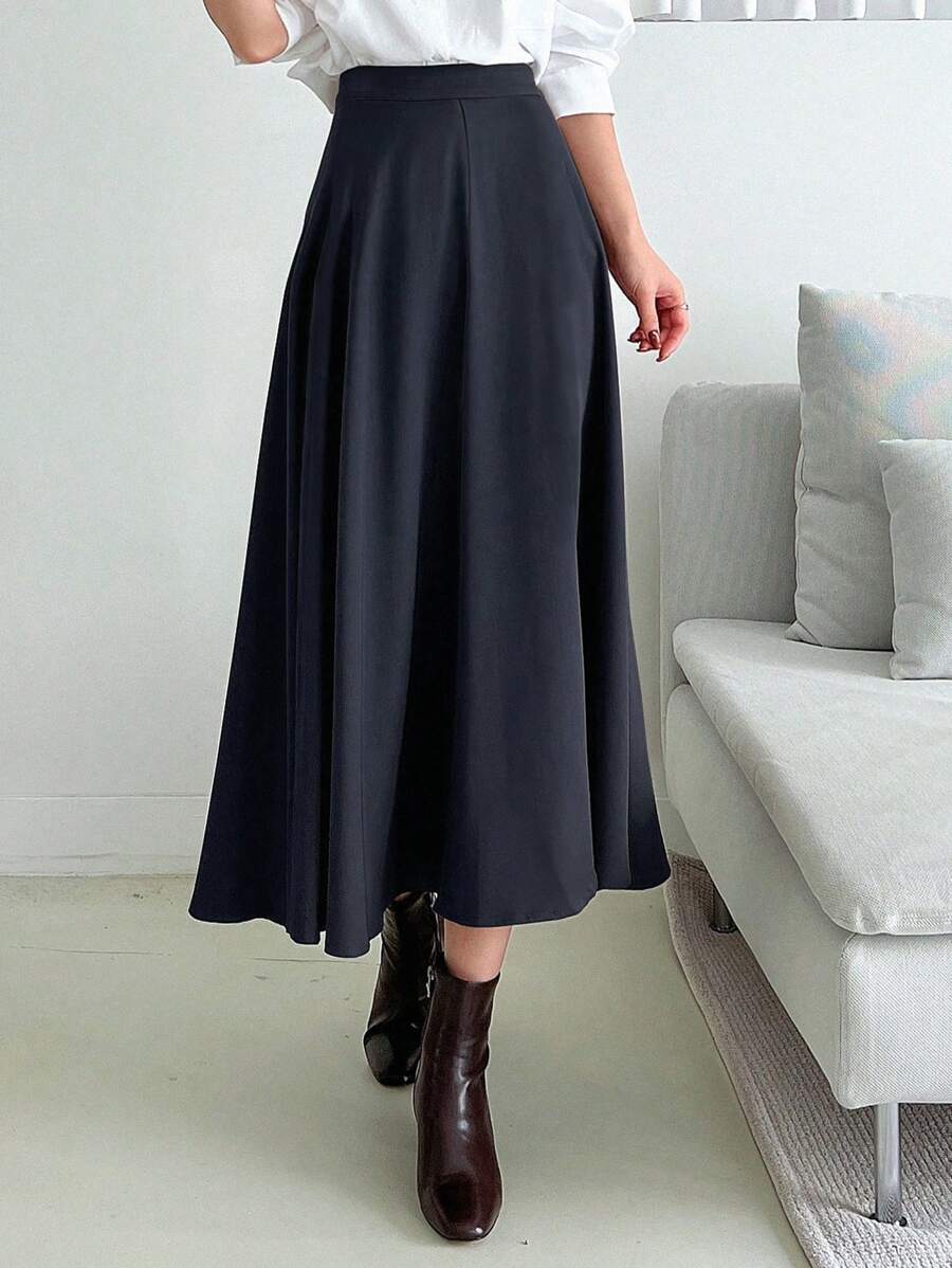 SHEIN DAZY تنورة نسائية فضفاضة طويلة بلون بأزرق داكن